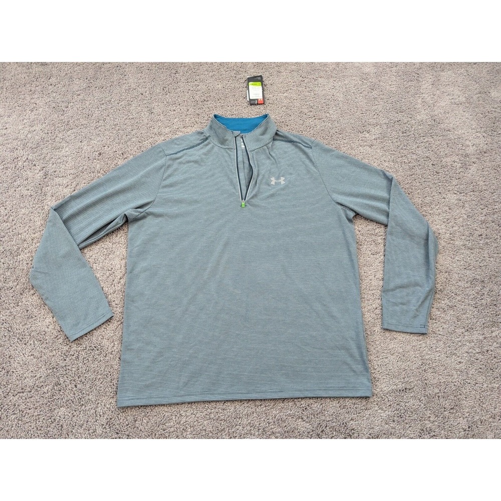 Under Armour Run Pullover‎ Mens XL Fitted Sweatshirt Striped 1/4 Zip Golf